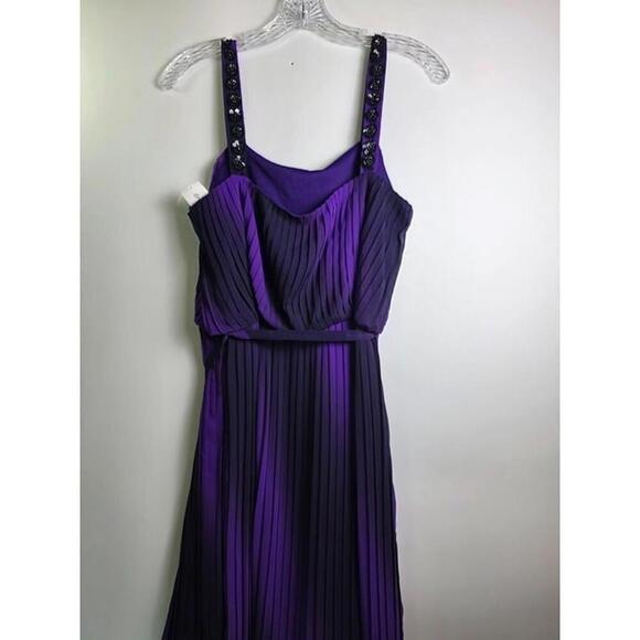 Purple Ombré Pleated High-Low Dress With Embellished Straps & Waist Tie - Sz 10 - Picture 4 of 9